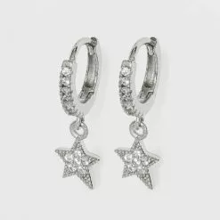 Sterling Silver Cubic Zirconia Huggie Hoop Earrings - A New Day™ Silver Cross -A New Day popular shop unnamed file 989