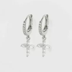 Sterling Silver Cubic Zirconia Huggie Hoop Earrings - A New Day™ Silver Cross -A New Day popular shop unnamed file 990