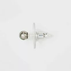 Sterling Silver with Cubic Zirconia Glass Pearl Stud Earring Set 3pc - A New Day™ Silver